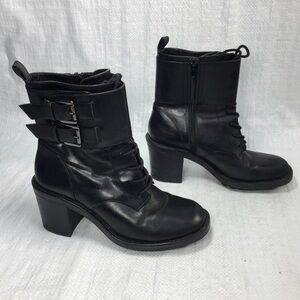 Zara Woman Black Vegan Leather Lace Ankle Booties 36 5.5
